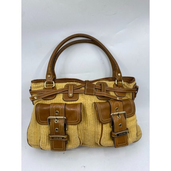 Michael Kors Yellow Brown Woven Tote Bag - Picture 3 of 15